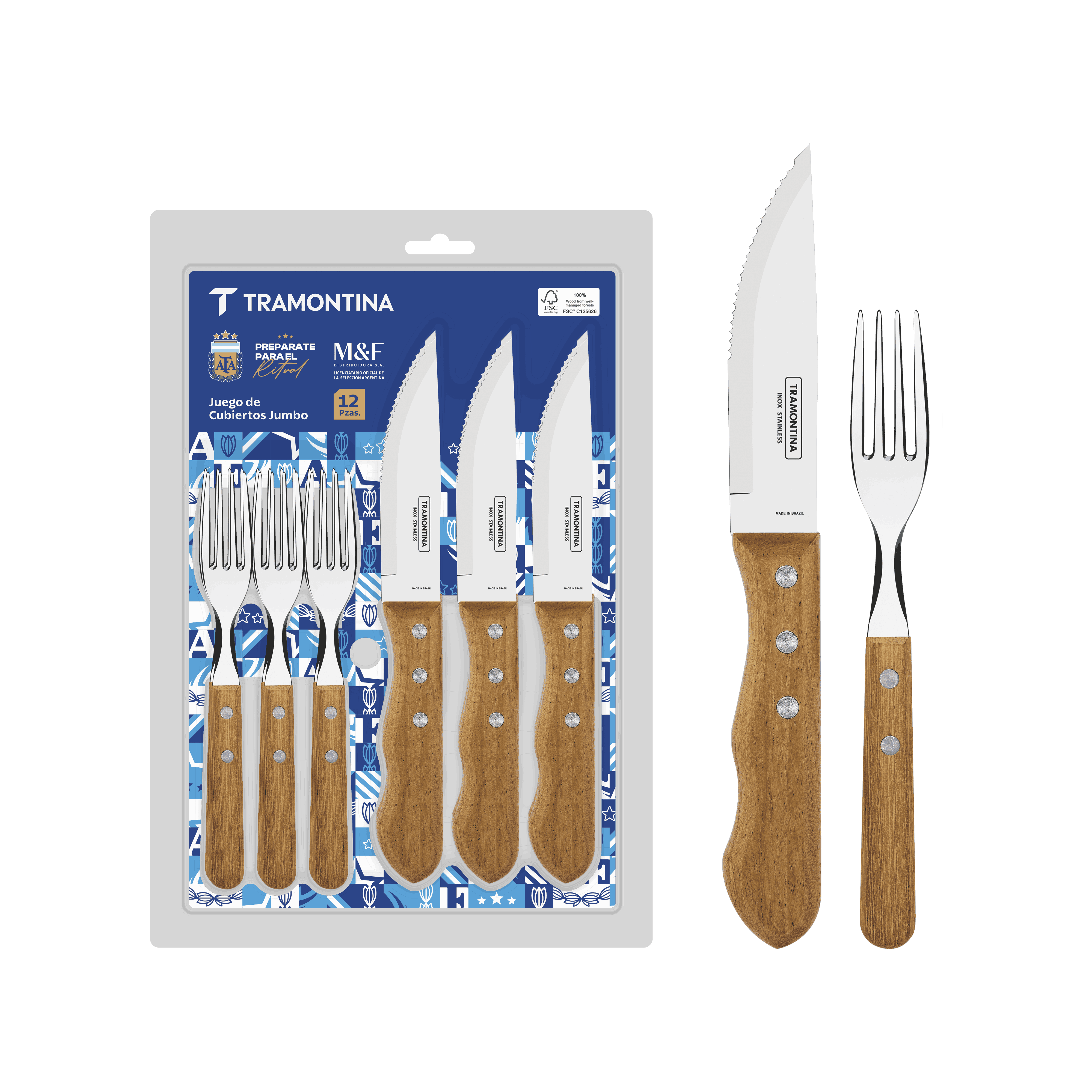 Juego de Cubiertos Dynamic con Mango de Madera Jumbo 12 Piezas